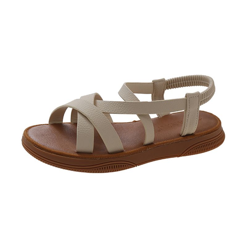 2025 Summer New Fashion Cross Elastic Strap Flat Soft Bottom Women's Sandals_vogvips.com