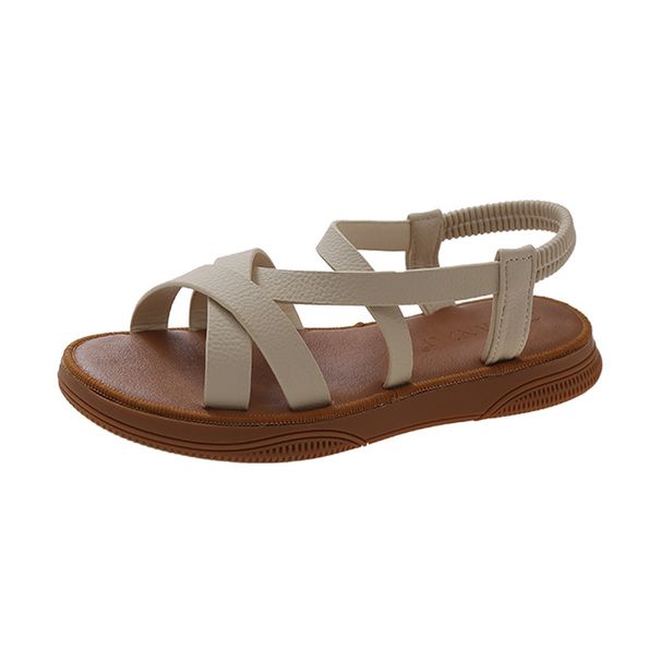 2025 Summer New Fashion Cross Elastic Strap Flat Soft Bottom Women's Sandals_vogvips.com