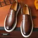 Mens Brown Leather Penny Loafers Comfortable With White Rubber Sole_vogvips.com
