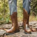 Mens Brown Western Cowboy Boots Leather For Outdoor Casual Country Daily Wear_vogvips.com