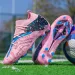 Mens Pink Green Firm Ground Soccer Cleats Breathable Knit For Professional Football Training Daily Outfit_vogvips.com