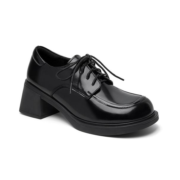 Comfortable Soft British Style Women's New Chunky Heel Single Shoes Spring Autumn Lace-up Patent Leather Versatile_vogvips.com