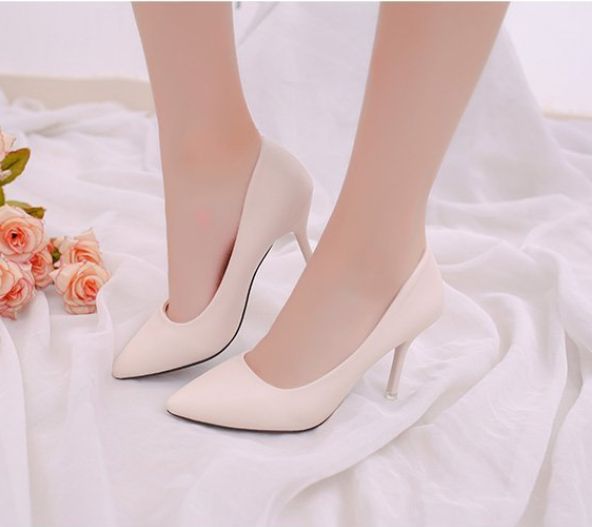 Large Size High Heels For Women With New Temperament Pointed Head Beige White Career Work Small Size Not Tired Foot Single Shoes_vogvips.com