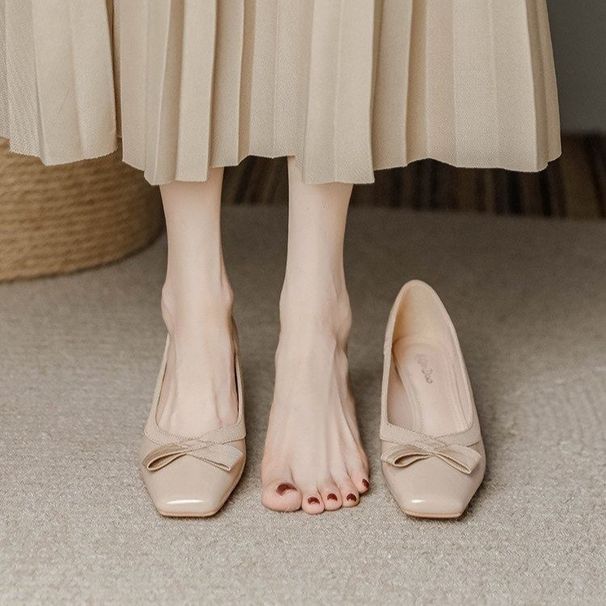 NEW Leather Sole Nude Color Chunky Pointed-toe High Heel Women's Spring-autumn 2026 New Single Shoe_vogvips.com
