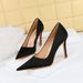 1983-2 Korean Style Spring And Autumn Fashion Simple Satin Stiletto Shallow Pointed Toe Women's Party High Heels Single_vogvips.com