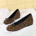 836-11 European And American Style Leopard Print Bow-decorated Round-toe Shallow Patent Leather Slip-on Shoes With_vogvips.com