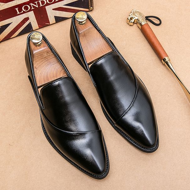 New Fashion Men's Brown Business Casual Loafer Shoes Daily Office Black Buckle Monk Men's Shoes One Foot Cover Banquet Dress Wedding Leather Shoes_vogvips.com