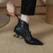 Retro Women's Ankle Boots Pointed Toe Low Heel Back Zipper Slimming Winter Style Unique Cowboy Boots_vogvips.com