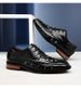 Men's Leather Shoes Low-top Leather Embossed Crocodile Grain Hole Casual Shoes Wooden Root Single Men's Shoes_vogvips.com