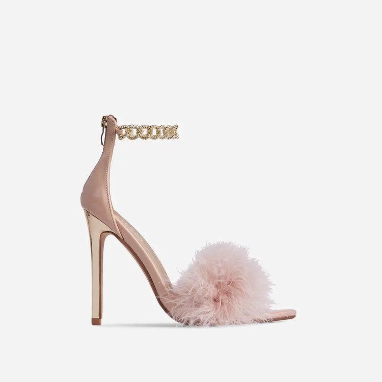 Furry Pointed Toe Stiletto High Fish Mouth Large Women S Sandals Large Size Heel Shoes_vogvips.com