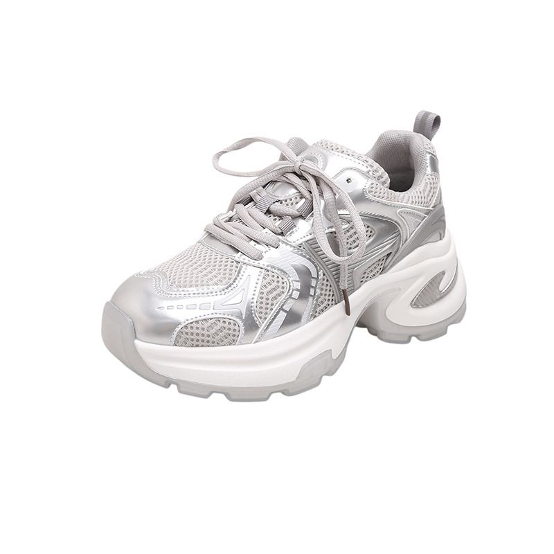 Women's Shoes White Mesh Platform Sneakers, Women's Genuine Leather Chunky Sneakers_vogvips.com