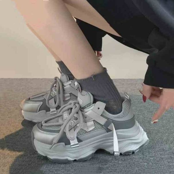 Women's Shoes New Spring Breathable Cloth All Match Student Sports Thick Bottom Heightening Running Shoes_vogvips.com