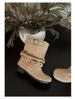 Designer Spicy Girl Women's Boots With Rivets And Distressed Details,Black Western-Style Cowboy Boots Short Strap Boots With Buckle Martin Boots_vogvips.com