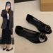Summer Breathable Mesh Square-button Casual Shoes With 3cm Low Heel And Soft Sole, Versatile And Suitable For All Occasions, Black Plain Toe Shoes._vogvips.com