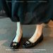 French Style Petite Height Increasing Flat For Women Spring Autumn Shallow Mouth Bowknot Ballet Square Toe Mary Jane_vogvips.com