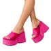 Thick Sole Sloping Heel Flip Flops For Women With High Heels, Solid Color Cloth Surface Beach Sandals, Slippers_vogvips.com