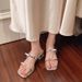 Summer Chic: 3d Floral Rhinestone Clear Chunky Heel Sandals - Women's Square Toe High Heel Slides For Outdoor Wear_vogvips.com