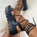 Cost Performance Thick Soled Roman Women's Lace Up Sponge Cake Beach Shoes, Large Sandals For Women_vogvips.com