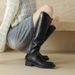 Women's Elegant French Retro Knight Boots – Genuine Leather High Calf Boots With Square Toe & Low Block Heel, Fashionable Winter Boots For Women_vogvips.com