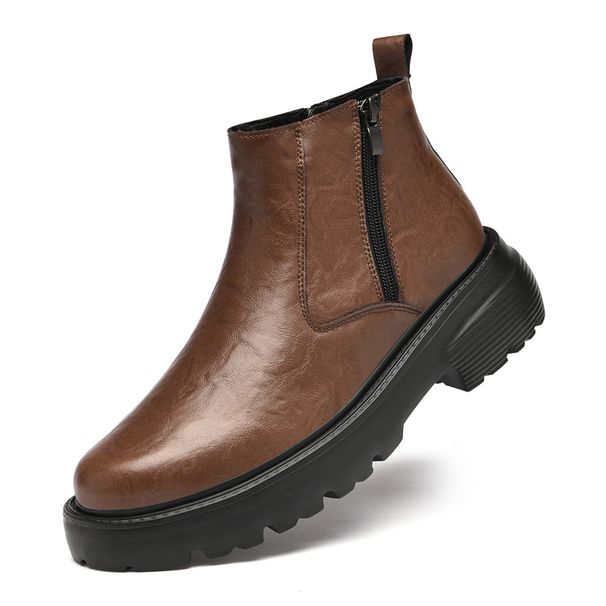 Martin Boots Men's Boots Leather Shoes Men's Black Medium-top Wind Tooling Boots Thick-soled Men's Casual Leather Boots_vogvips.com