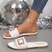 Women's Classic Versatile Solid Color round Toe Flat Sandals Fashionable Slippers Metallic Decoration round Toe Flat Sandals_vogvips.com