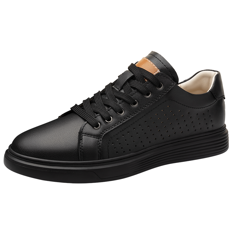 Brand Men's Genuine Leather Casual Shoes Classic Black Flat Sports Shoes Outdoor Hollow Out White Sneakers Large Size:36-47 Mo-y_vogvips.com