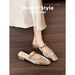 Women's Summer Backless Square Toe Mule Sandals Chunky Heeled Slippers Sheepskin Outdoor Wear_vogvips.com
