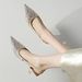 Cameido Ladies Elegant High End Apricot Colored Special Material Mesh Pointed Toe Slim Heel Sandals_vogvips.com