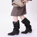 Retro Wasteland Tassel Riding Boots For Women Chunky Heel Over The Knee Slimming Slouch Mid Calf Spring_vogvips.com