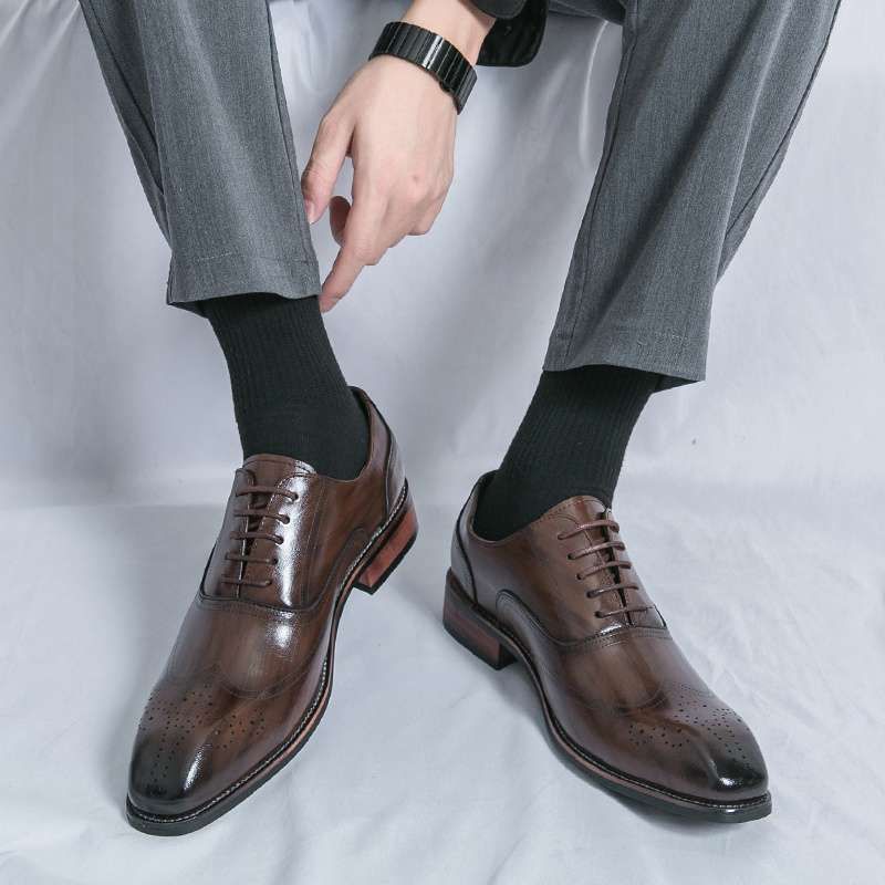 Euro Step Men's Brogue Leather British Style Business Formal Low-top Versatile Breathable Suit Groom Wedding Shoes_vogvips.com