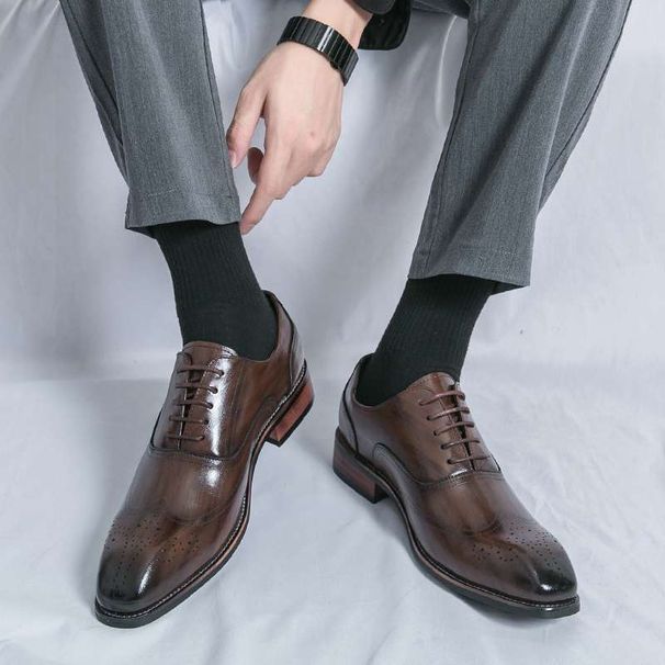 Euro Step Men's Brogue Leather British Style Business Formal Low-top Versatile Breathable Suit Groom Wedding Shoes_vogvips.com