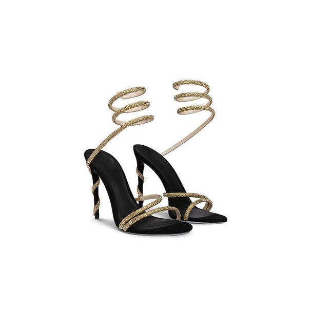 Serpentine Winding Sandals Women's Summer Fashion New Black Web Celebrity Sexy Rhinestone Stiletto Heels_vogvips.com