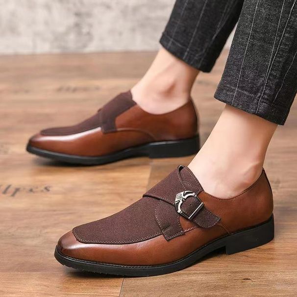 Leather Men's European Business Formal Casual Shoes, Frosted Men's British Korean Style, Pointed Oversized Shoes , Style,_vogvips.com