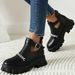 Women's Extended Sizes 31-46 Platform Ankle Boots, Chunky Sole Buckle Detail Boots, Winter Fashion Footwear_vogvips.com