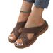 Women's Shoes Large Size Slippers Retro Stitching Non Slip Round Toe Wedge Heel Comfortable One Word Sandals For Women_vogvips.com