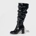 Women's Shoes Autumn/Winter High Heeled Equestrian Boots, Natural Wrinkle, Versatile Round Toe Chunky Heel High Boots For Women_vogvips.com