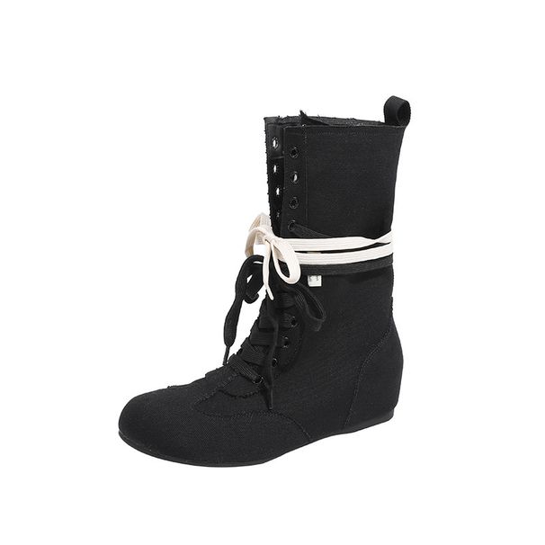 Women Boxing Boots Milad Niche Hidden Heel Lace-Up Martin For Women New Slim Street Boxing Genuine Leather Desert Boots_vogvips.com