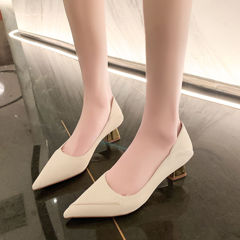 MTX High Heels Not Tiring Professional New Pointed Toe Single French Style Soft Leather Shallow Mouth Shoes Fashionable_vogvips.com
