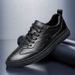 Men's Casual Lace-up Board Shoes Transparent First-layer Cowhide Shoes Shallow Mouth Round Head Flat Bottom White_vogvips.com