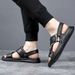 Genuine Leather Summer Cowhide Beach Shoes 2025 New Style Driving Outdoor Non-Slip Dual-Use Dad Men's Sandals_vogvips.com