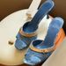 In Stock New Thin Heel Denim Slippers Fashion Color Block Outdoor One Strap Open Toe Printed Sandals_vogvips.com
