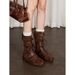 Women Boxing Boots Cowhide Version~7Cm Hidden Heel Genuine Leather Boxing For Women, Niche Belt Buckle Short With Back Zipper Martin Boots_vogvips.com