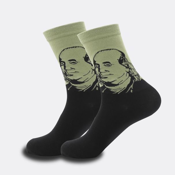 Men's trend mid-tube stockings stockings high tube personality figures oil painting sports cotton socks_vogvips.com