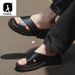 Luxury Mens 2024 New Style Genuine Leather Outdoor Sandals Fashion Platform Business Slippers Summer Man Shoes_vogvips.com