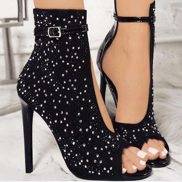 Women S Elegant Strappy Low Heel Sandals With Rhinestones Open Toe Design PU Sole Suede Upper Summer Party Shoes In_vogvips.com