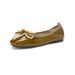 French Square Head Single Shoes Female Shallow Mouth Fairy Bow Pearl Flat Beanie Shoes_vogvips.com