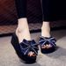 Shanjiao 6cm Thick Sole Women's Beach One-Word Slippers Summer Fashion Outdoor Cute Bowknot Sandals_vogvips.com