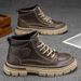 Men's Classic Retro Leather Ankle Boots With Round Toe, Anti-Slip Rubber Sole, Water-Resistant & Comfortable For Casual Wear_vogvips.com