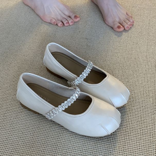 French Great-looking Flat-soled Silver Single Shoes Women's Summer Skirt Mary Jane Shoes Ballet Evening Shoes_vogvips.com