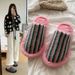 Men And Women's Cozy Striped Fuzzy Slippers For Home Winter Warm Soft Indoor House Shoes Non-Slip Rubber Sole_vogvips.com